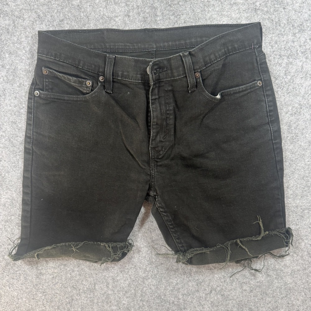 Levi's 511 Slim Denim Shorts W32 Black Frayed Raw Hem Distressed